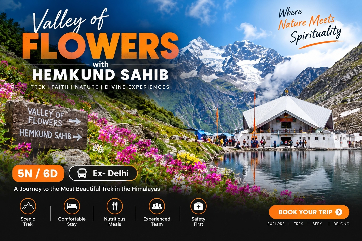Valley of Flowers with Hemkund Sahib